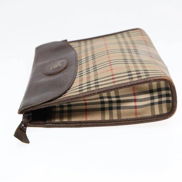 Burberrys Nova Check Clutch Bag Canvas Leather Beige Brown Auth 89716 - Picture 8 of 16